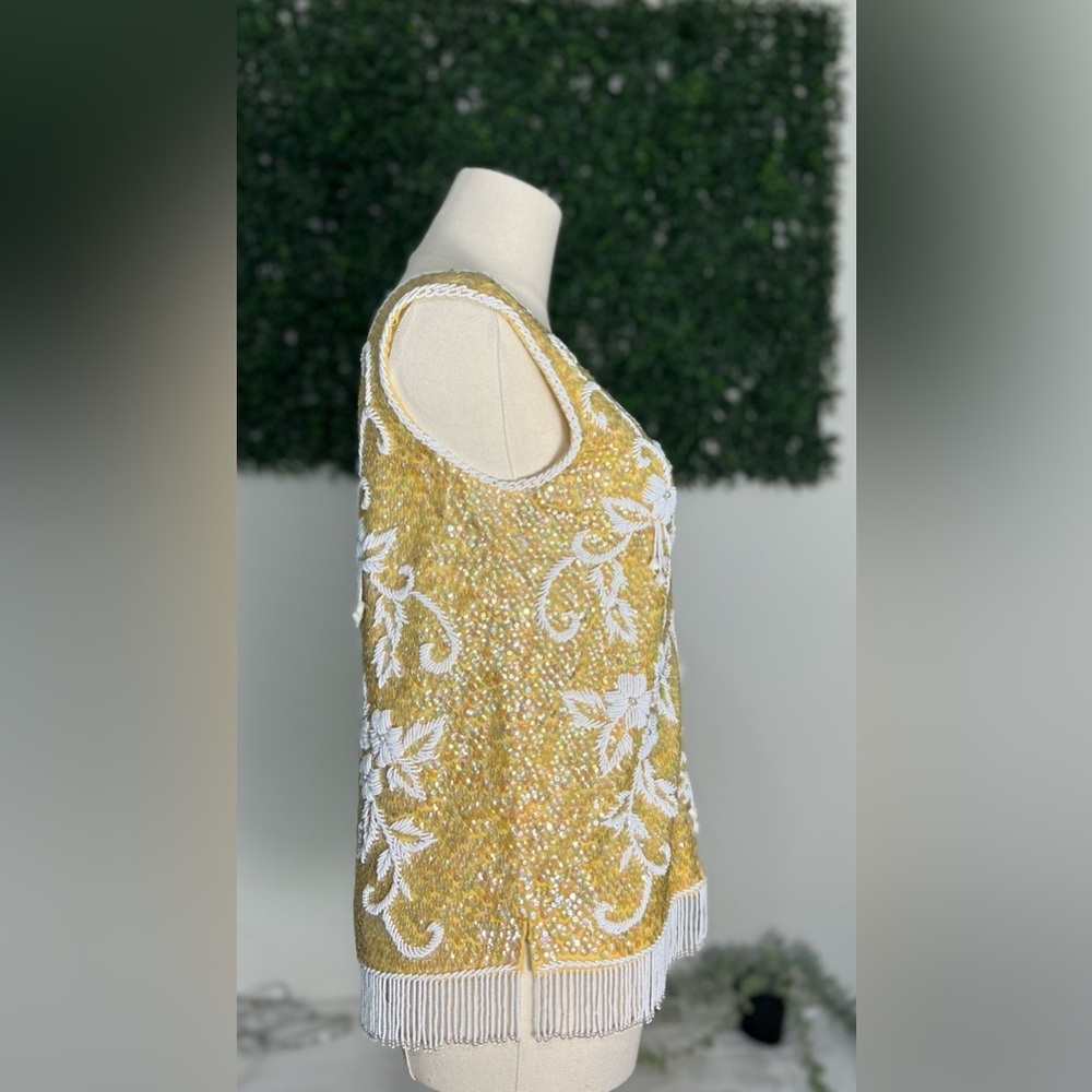 Vintage Stephen Chu Beaded Sweater Factory lined sequin sleeveless top lavish S - Picture 4 of 13